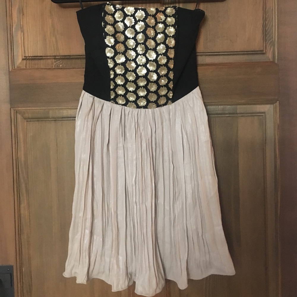 Rachel Roy Black and Gold Strapless Dress